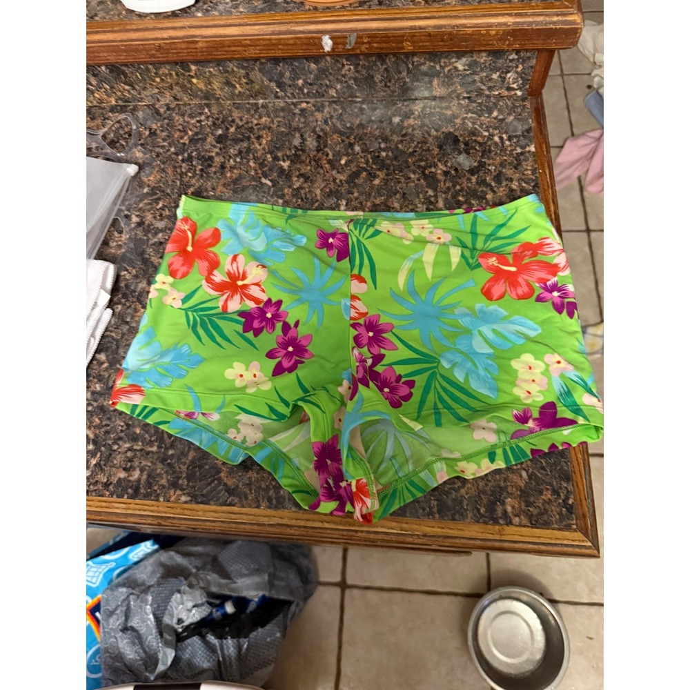 Catalina Womens Tropical Floral Swim Shorts Green Hibiscus Boy Short Bottoms